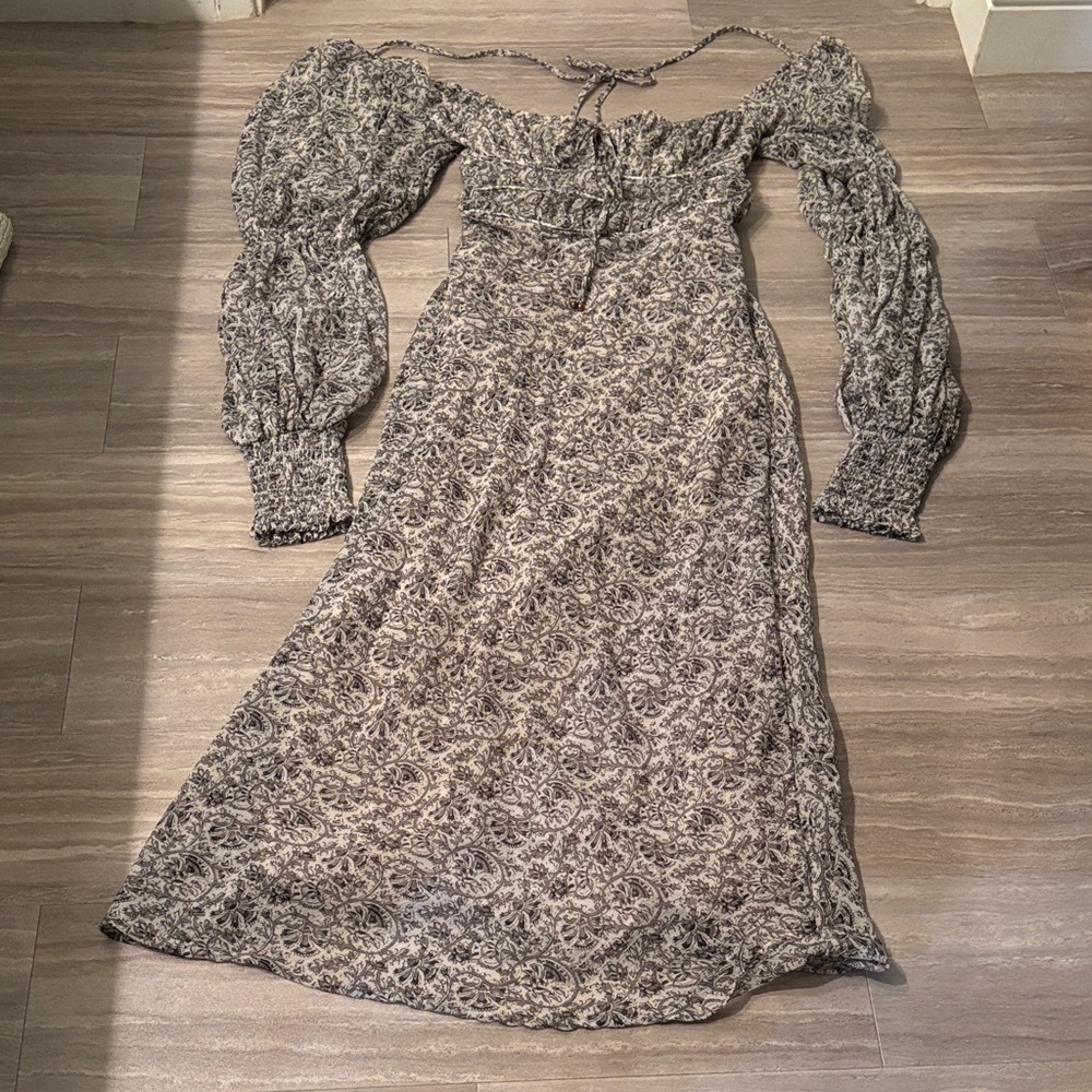 Free People Floral Boho Cut-out Long Sleeve Maxi Dress